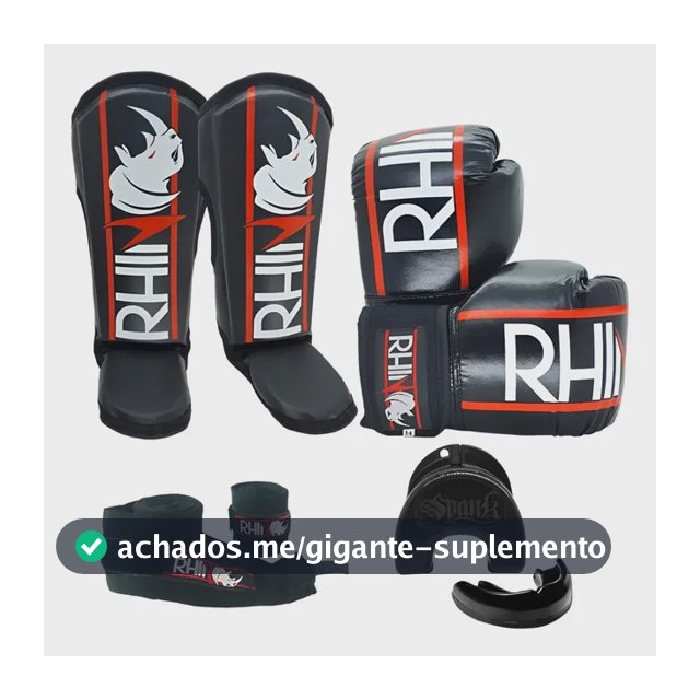 Kit Muaythai Kickboxing - Luva Boxe Caneleira Bandagem Bucal Cor Preto Tamanho 14oz