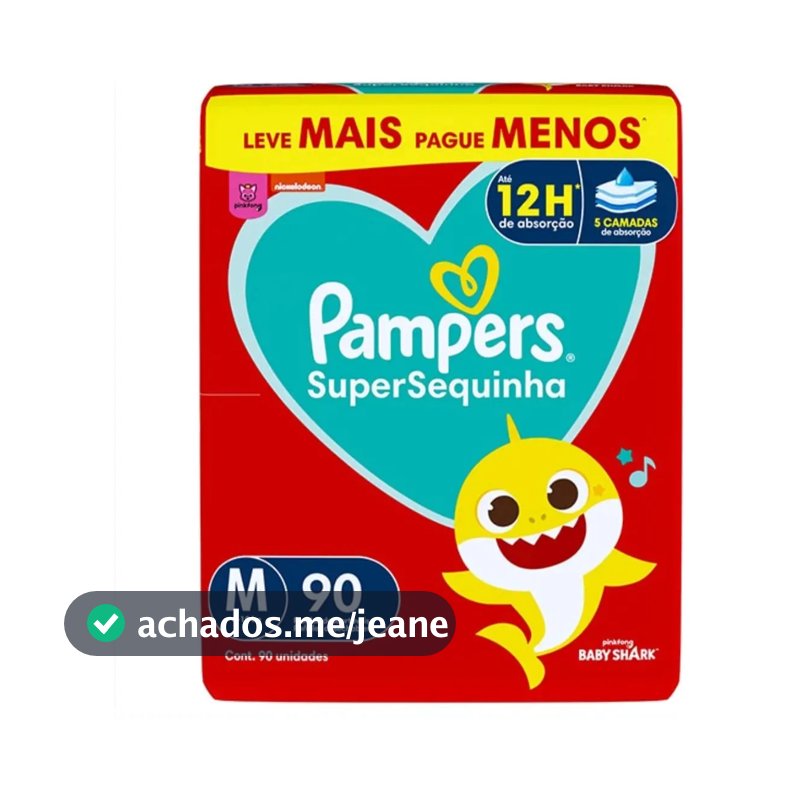 Fralda Descartável Pampers Supersequinha, Tamanho M 90 Unidades