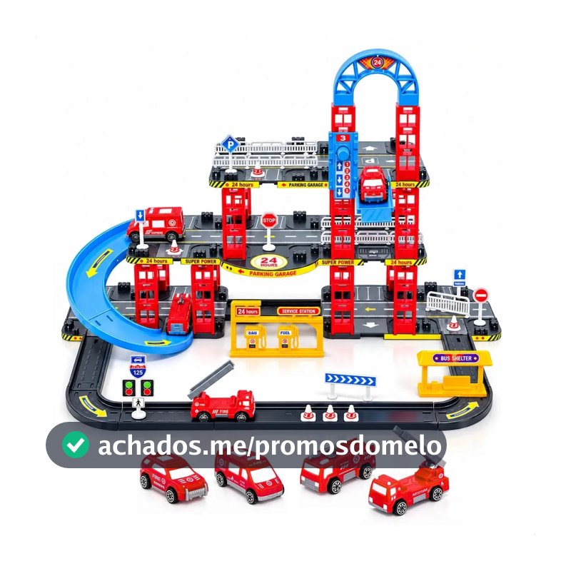 Pista De Carrinhos Bombeiros Brinquedo Infantil Corrida Vermelho