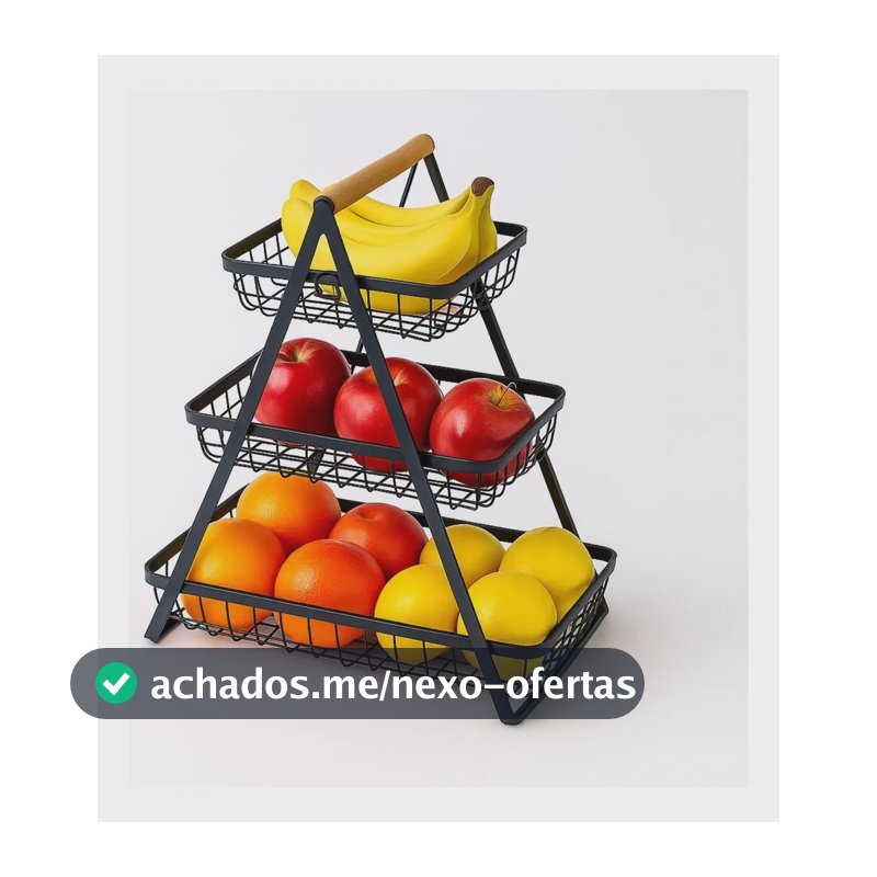 Fruteira De Mesa em Metal Aramado com 3 Níveis, Preta