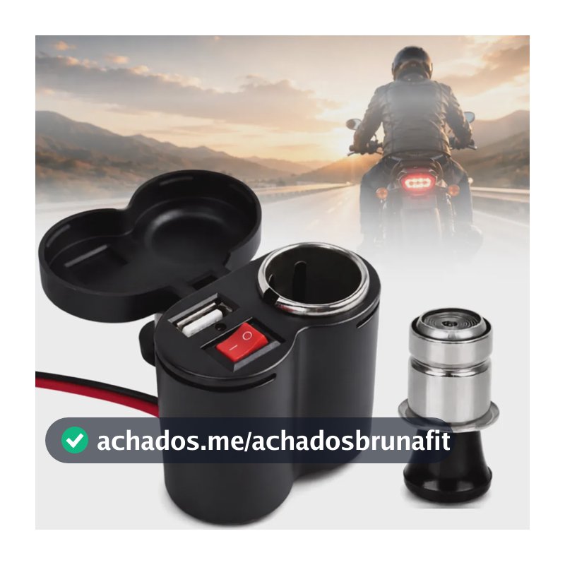 Carregador Celular Para Moto USB 12V + Tomada Acendedor Impermeável Com Tampa Botão Liga Desliga Suporte Guidão Carregamento Rápido Universal Para Motocicleta