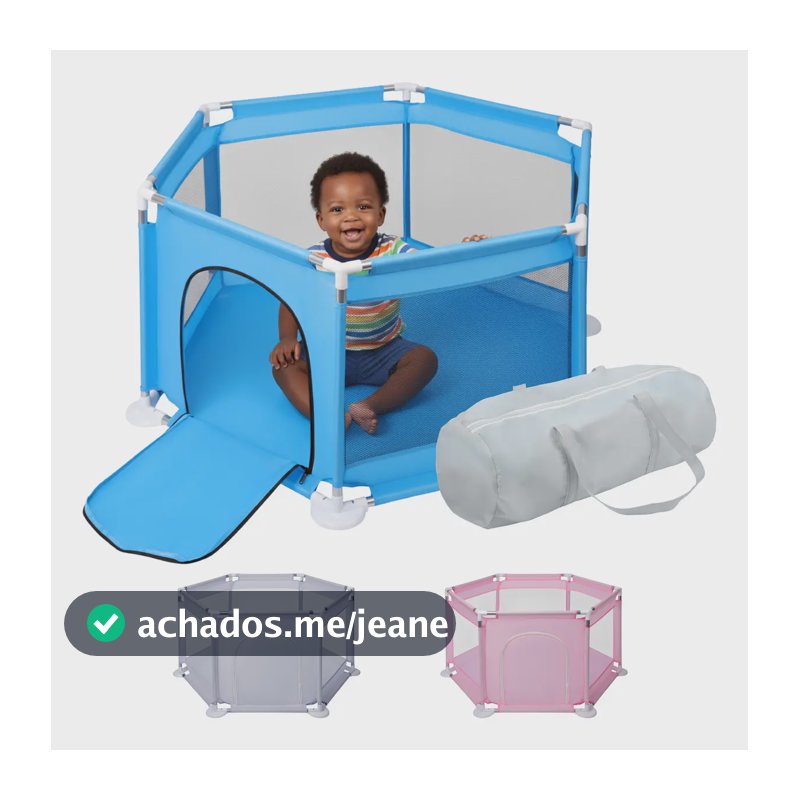 Cercadinho Infantil Cercado Bebê Criança Chiqueirinho Seguro Hexagonal JustFun Brinquedos Cinza Rosa Azul