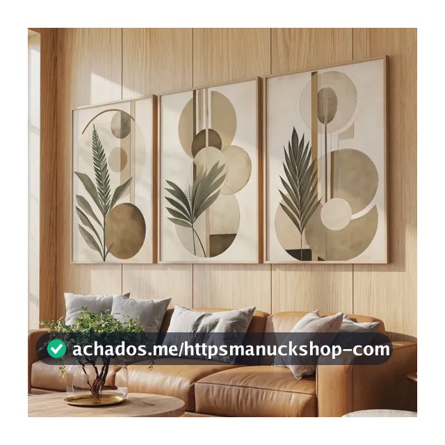 Quadros Decorativos Folhagem Abstrato Clean Bege Com Moldura Bege