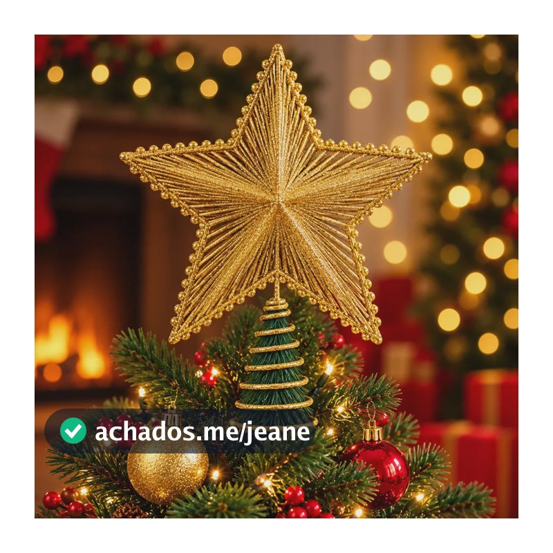 Ponteira Estrela Glitter Luxo 20cm Dourada Enfeite Topo Para Árvore De Natal