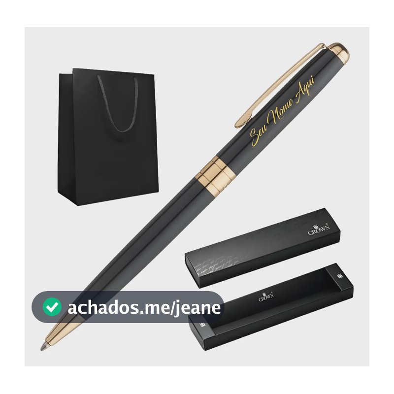 Caneta Chique Presente Luxo Personalizada Nome Logo Crown Preto Azul
