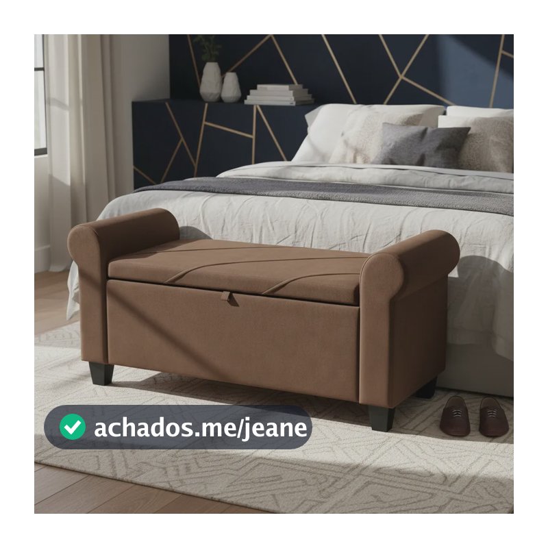 Recamier Dubai 90cm Baú Organizador Sapateira Banco Estofado Marrom