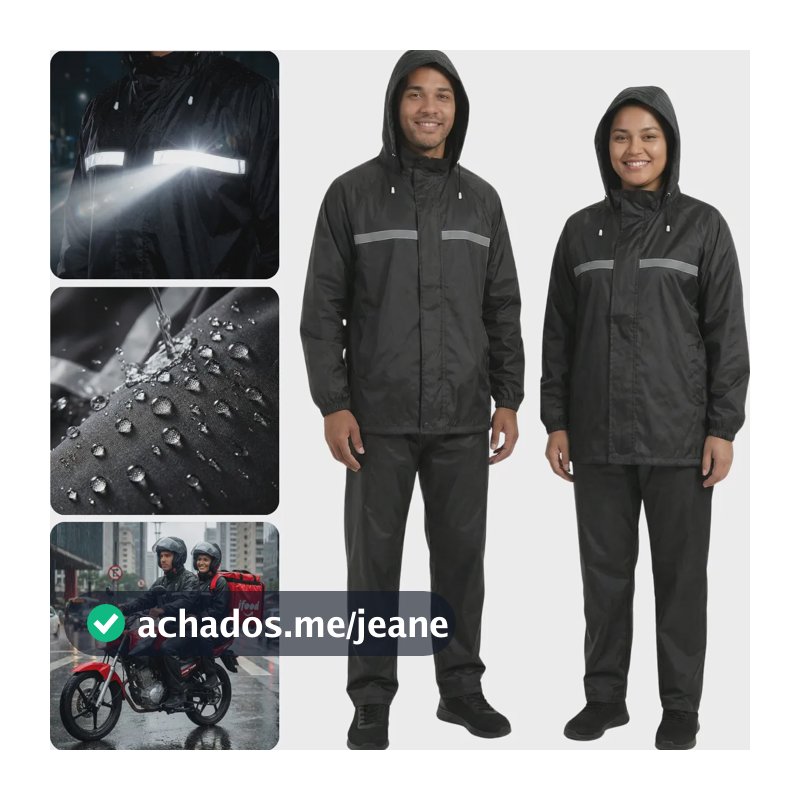 Capa De Chuva Conjunto Para Moto Motoqueiro Pvc Uv Reforçada Preto M