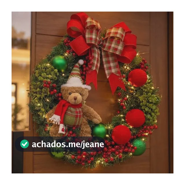 Guirlanda De Natal Luxo Vermelha E Verde 55x55cm Com Ursinho