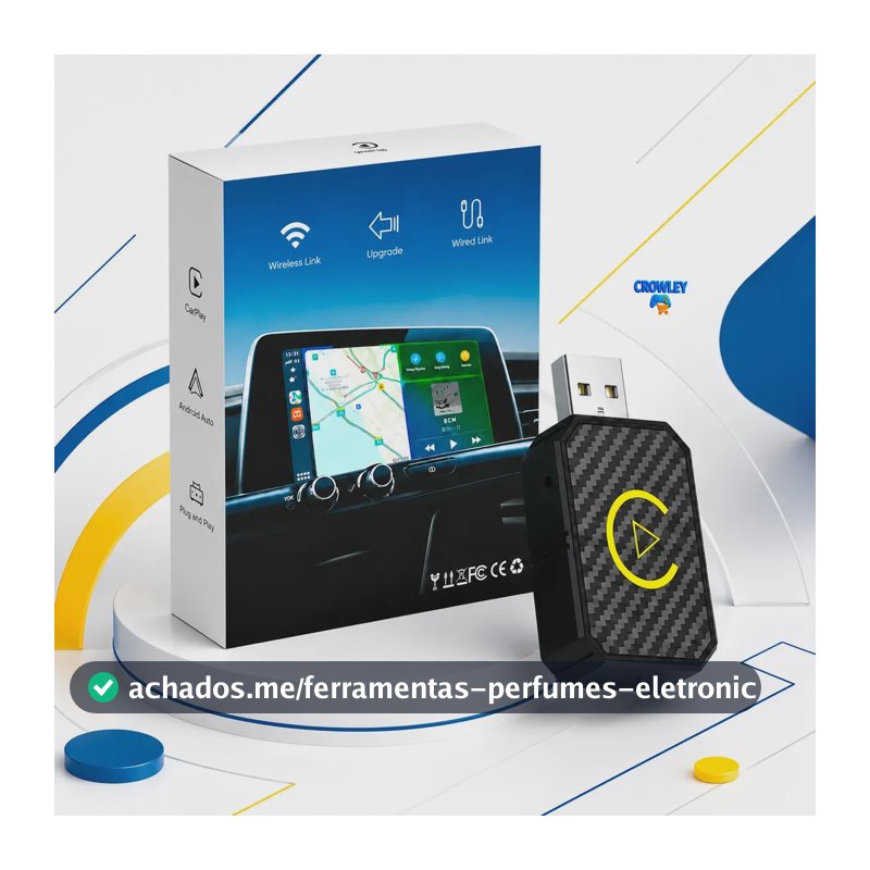 Adaptador Carplay Sem Fio Android Auto 2 Em 1 Usb Usb-c Wireless Plug play Automático Car play Smart Wireless AI Box Crowley