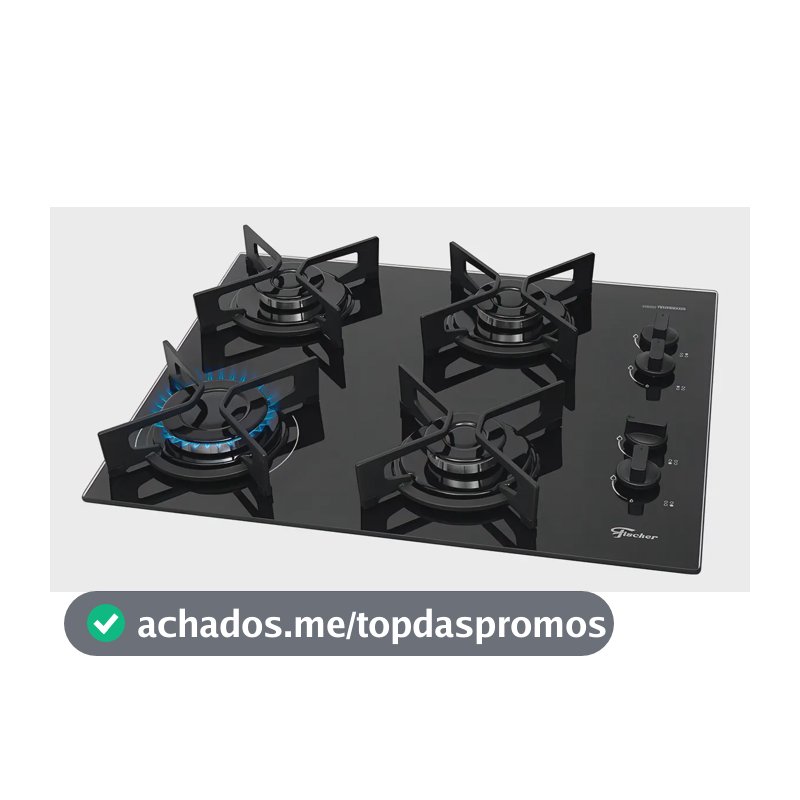 Cooktop Fit Line Fischer 4 Bocas Chama Rapida Trempe Iron Vidro Preto