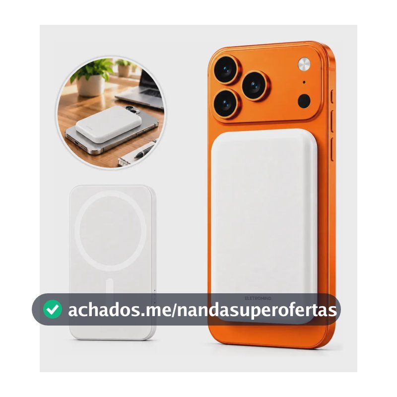 Power Bank Magnético 5000mah Magsafe Compatível iPhone Carregador Portátil Sem Fio Recarga Bateria Externa Indução Eletromind