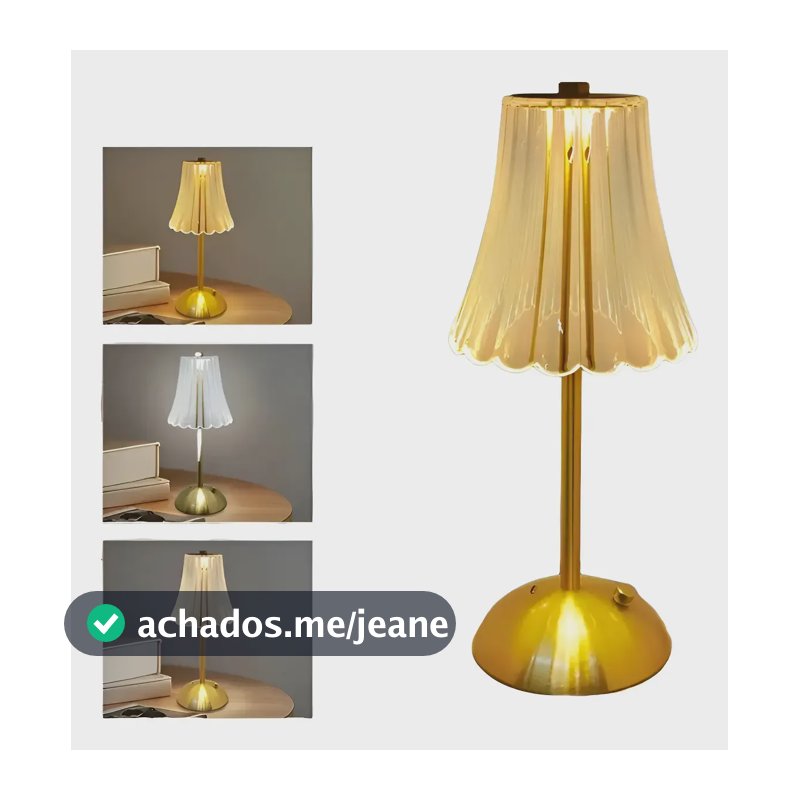Abajur Mesa Saia De Seda Com Barra Led Sensor Sem Fio 3 Cor Dourado 0