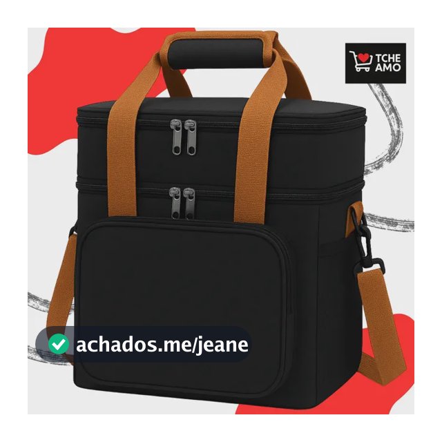 Bolsa Térmica Marmita Lancheira Alça Transversal Ajustável Removível 2 Compartimentos Organiza Conserva Seus Alimentos Quente ou Frio Cor Preto Tche Amo