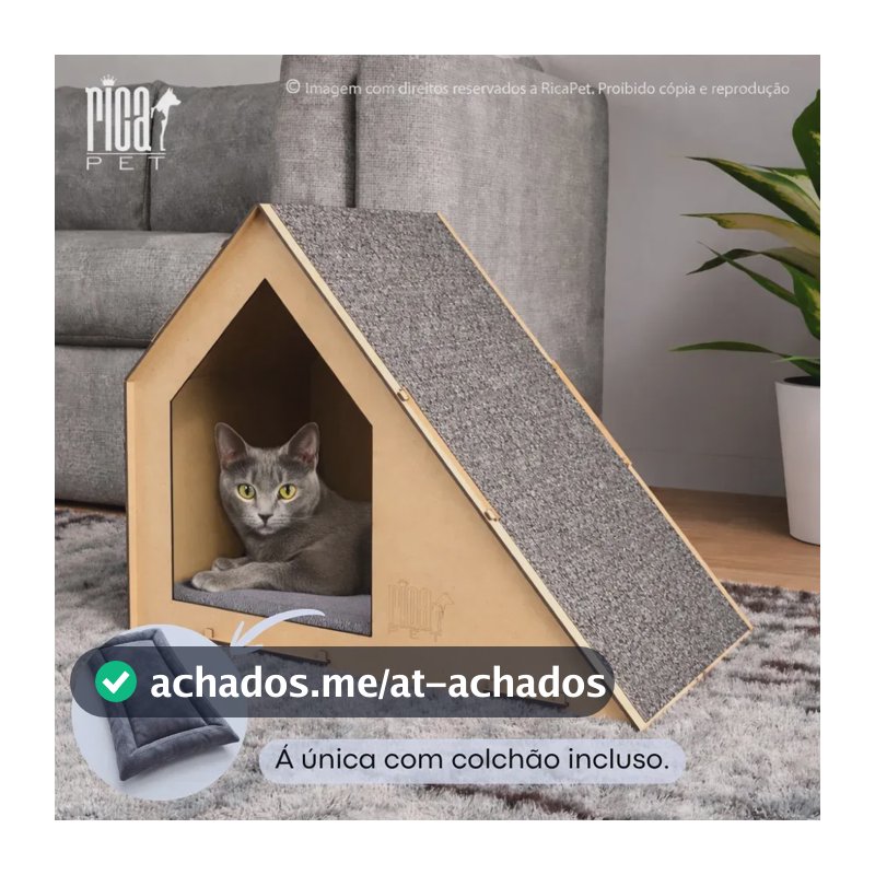 Casinha com Colchão para Gato Tóca Rampa Casa Caminha Pet Arranhador Luxo Cor Cinza Anti Estresse Brinquedo Casinha Carpete Móveis Brinquedo Afiar Unhas Gatinho Filhote