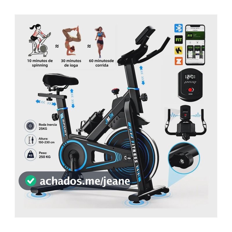 Bicicleta Bike Ergométrica Inércia 25kg com Bluetooth APP Spinning com Tela Profissional Suporte 250kg fitness
