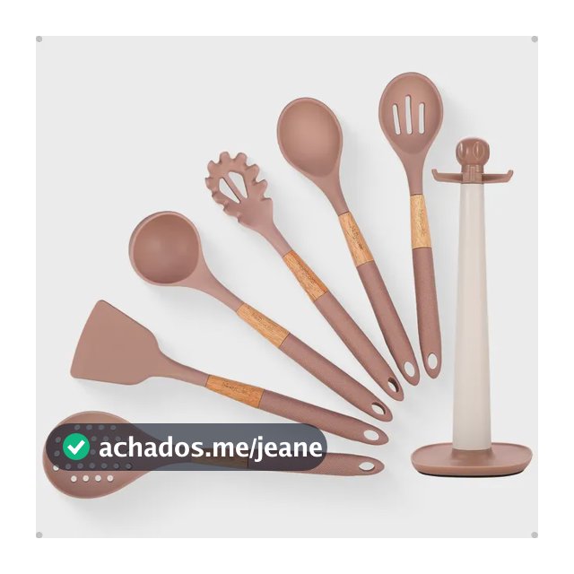 Kit 7 Utensílios Cozinha Silicone Com Suporte Giratório Marrom