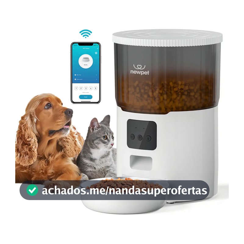 Comedouro Automático New Pet 4L com Gravação de Voz para Cães e Gatos