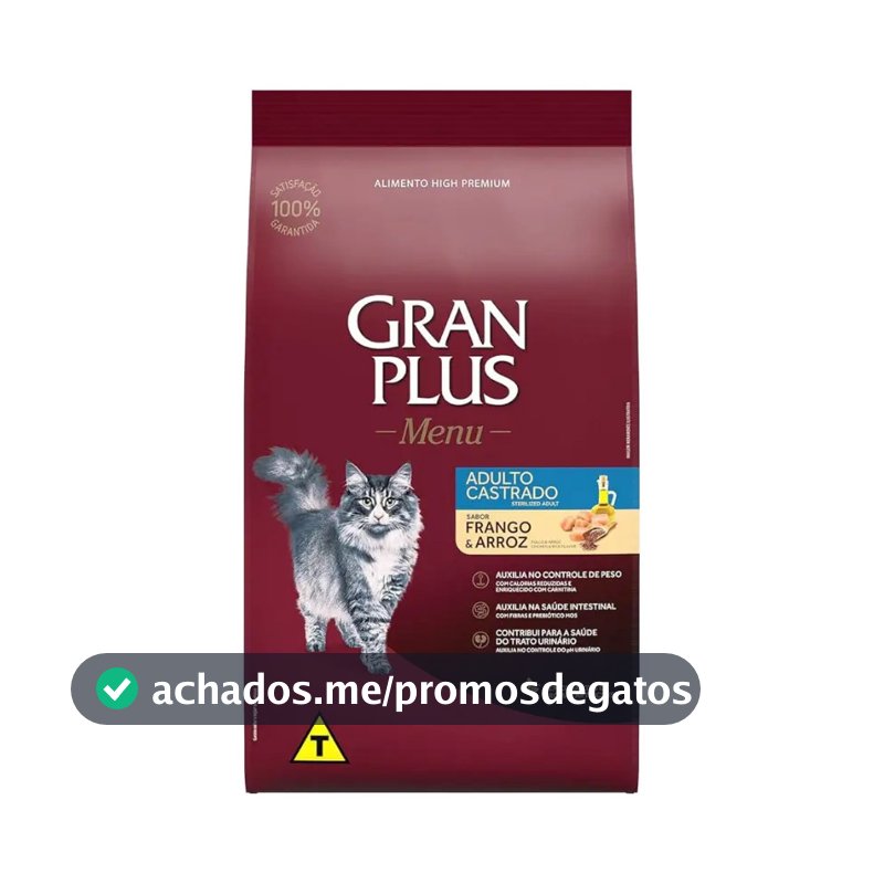Ração Seca Gran Plus Gato Adulto Castrado Frango Arroz 3kg