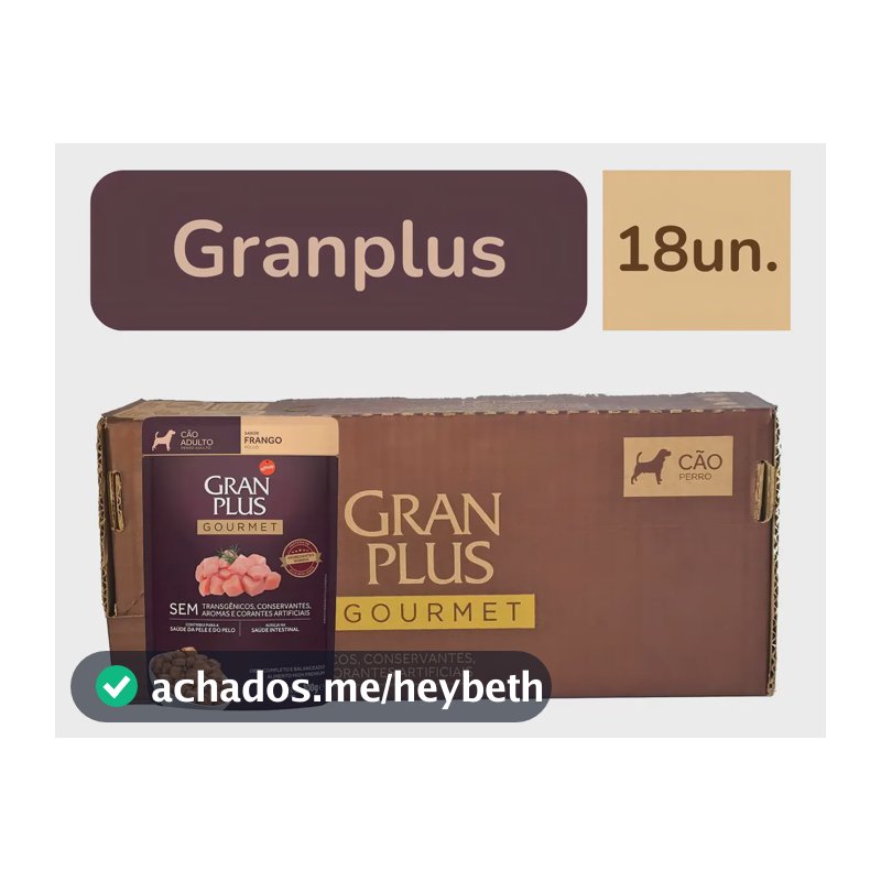 Alimento saches Gran Plus Gourmet Para Cão Adulto cx com 18 un.