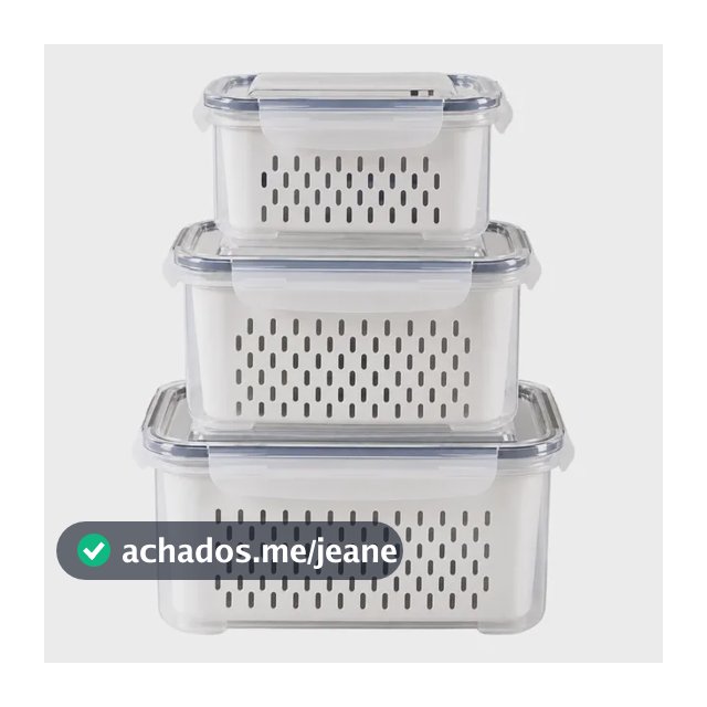 Kit 3 Organizadores Geladeira Alimentos Vegetais Com Tampas Branco