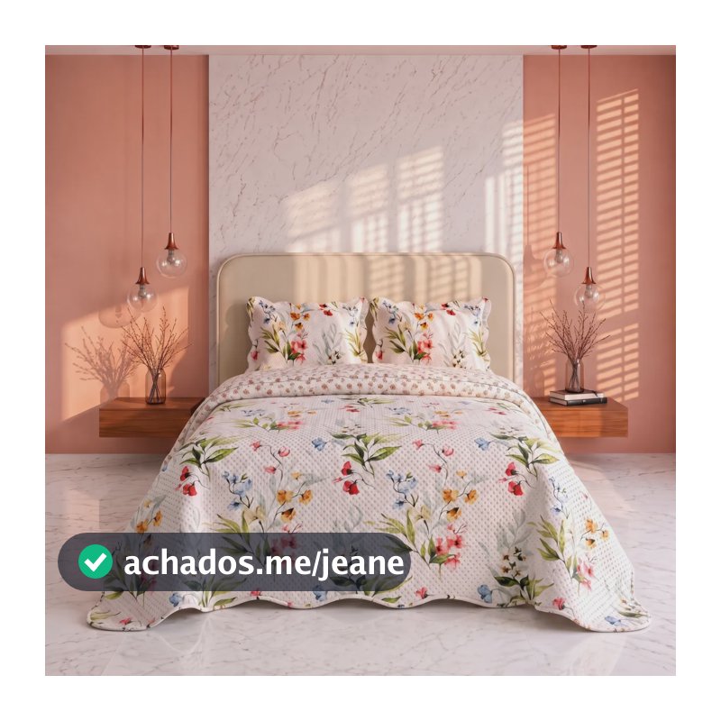 Colcha Cobre Leito Floral Leve Verão Dupla Face Kit 3 Peças Azaléia