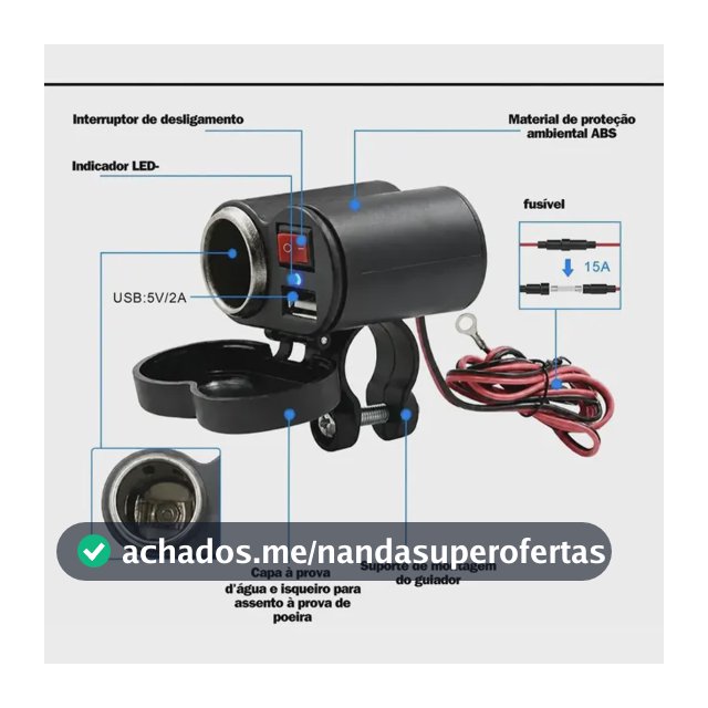 Carregador De Celular Para Moto 127v Carregamento Rápido Uni Preto 127v
