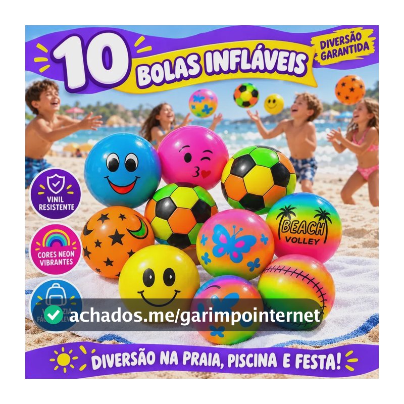 Bola Vinil Inflável Kit Com 10 Bolas Infláveis Cores Sortidas 23cm Praia Piscina Festa Aniversario Parque Atacado Smile Neon Colorido Brinquedo Infantil Ar Livre Agua Diversao Louis Riel Acustico