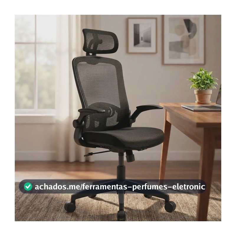 Cadeira De Escritório Ergonômica Giratória Premium Tela Mesh Preto Espuma De Alta Densidade