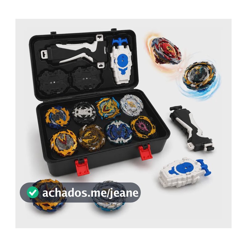 Beyblade Kit 8 Piões Metal Na Maleta Arena Profissional Preto