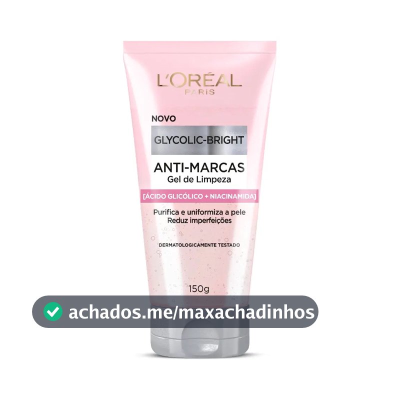 L’Oréal Paris Glycolic-Bright Gel de Limpeza Anti-Marcas com Ácido Glicólico e Niacinamida, para Todos os Tipos de Pele, 150 ml
