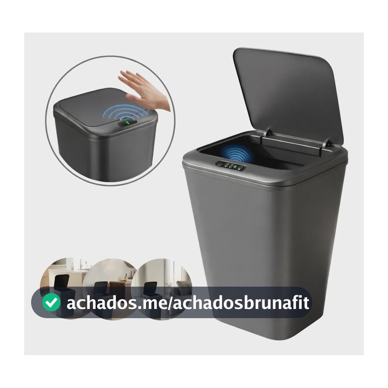 Lixeira De Sensor Automático Cor Cinza Recarregável Proximidade Moderna Sala Cozinha Banheiro Escritório