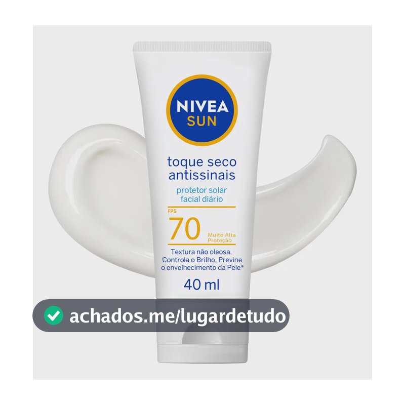 NIVEA SUN Protetor Solar Facial Toque Seco Antissinais FPS70 40ml, Alta Proteção UVA/UVB, Controla a Oleosidade, Previne Envelhecimento, Textura Leve