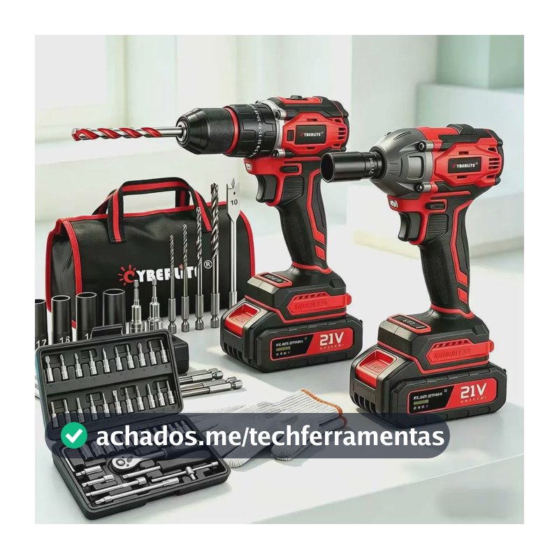 Parafusadeira 21v Impacto 2 Baterias Kit Completo Cyberlite Vermelho 127/220v 50 Hz