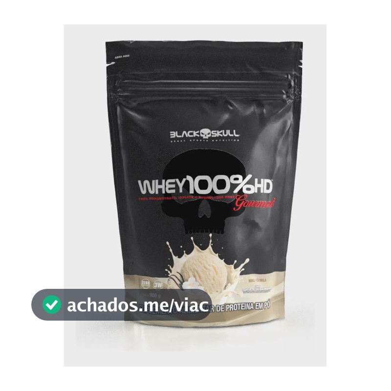 Whey 100% Hd 900g Refil Gourmet - Black Skull Sabor Baunilha