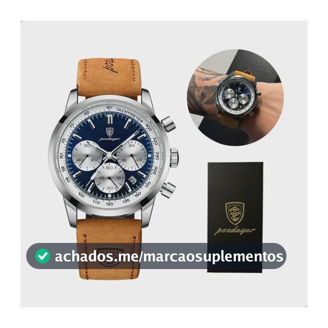 Relógio Luxo Poedagar Masculino Pulseira Em Couro Funcional