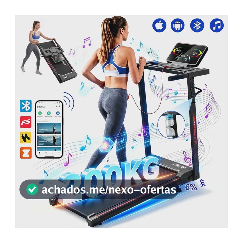 Esteira Elétrica Ergométrica 3.0HP 1-14km/h Com Bluetooth + Fitshow App Suporta até 200KG Dobrável JMJN