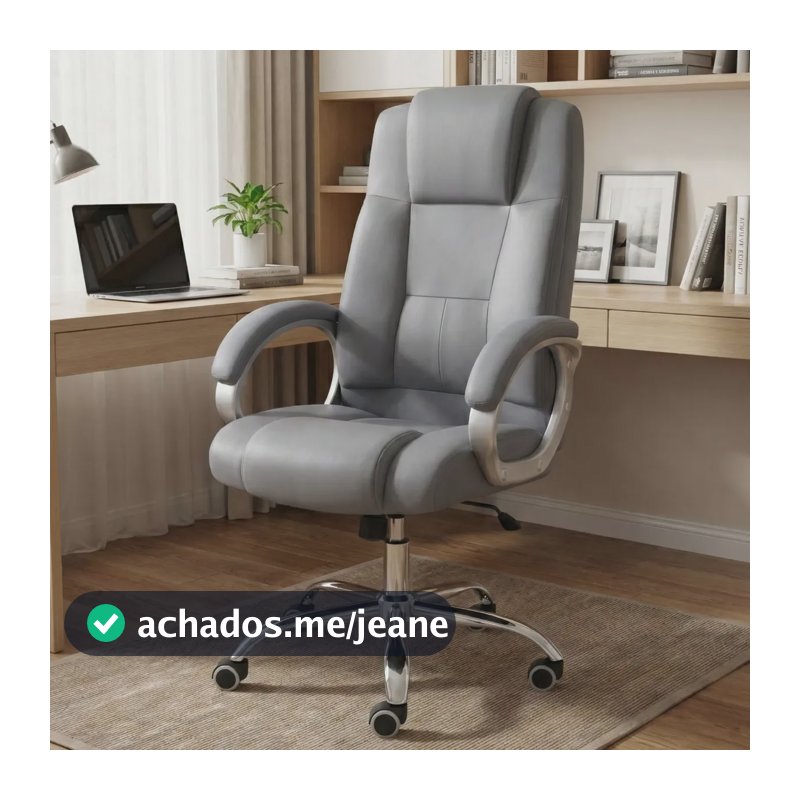 Cadeira De Escritório Presidente Premium Couro Ergonomica Cinza Couro Sintético