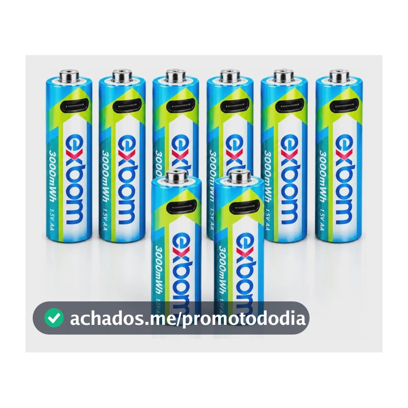 Kit 8 Pilhas Recarregáveis Aa Lítio 1.5v Usb-c 2 Cabos Exbom