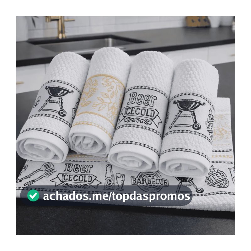 Kit 5 Pano De Prato Atoalhado Gourmet Copa Cozinha Algodão Kit 5 Panos Pano Gourmet