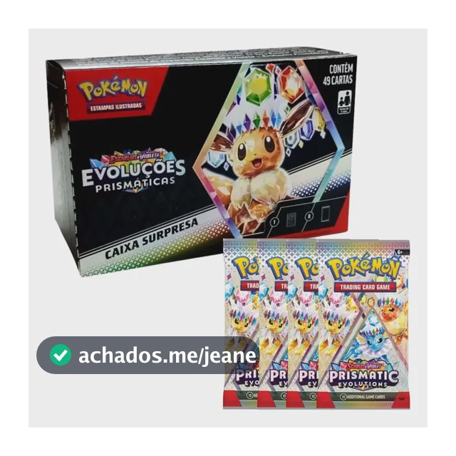 Caixa Surpresa Pokémon TCG Evoluções Prismáticas Copag com 8 Boosters e Carta Promo
