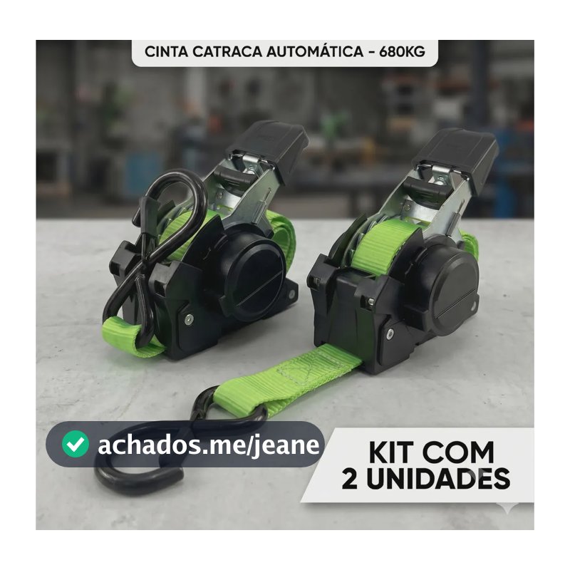 Kit 2 Catracas Retratil Automática Cinta 2 Metros Gancho S para amarração fretes carretinhas carreto moto jestksy