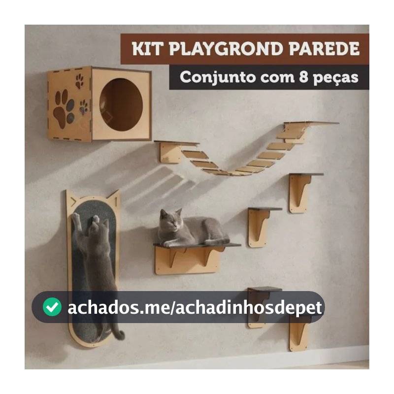 Arranhador Parede Gato Mdf Playground Kit Nicho Ponte Degrau Natural / Bege (mdf Cru)