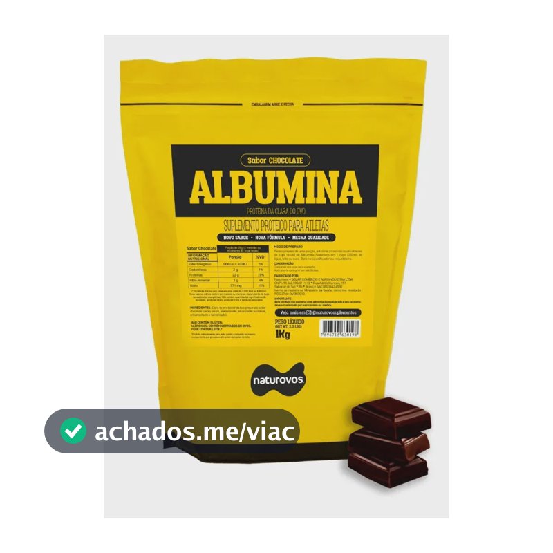 Albumina Naturovos Sabor Chocolate em Pó 1kg Refil Proteína