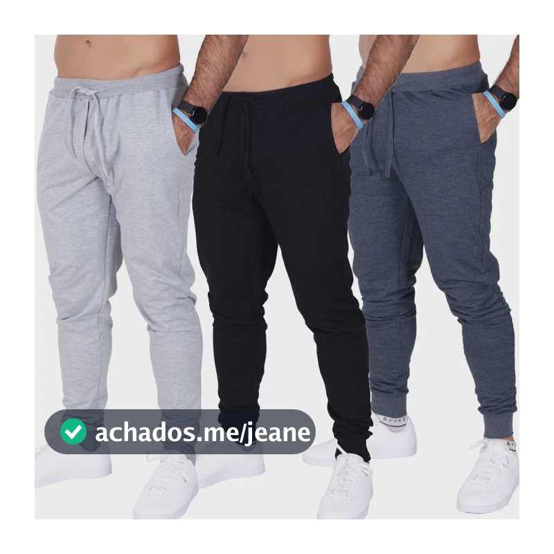 Kit 3 Calça Moletom Slim Jogger Com Bolso Masculino Adulto Cinza G