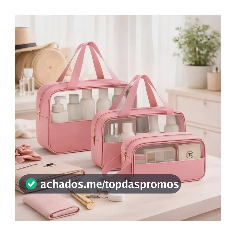 Kit Necessaire 3 Impermeável Organizador Mala Viagem Cor Rosa Desenho Do Tecido Lisa Artestore