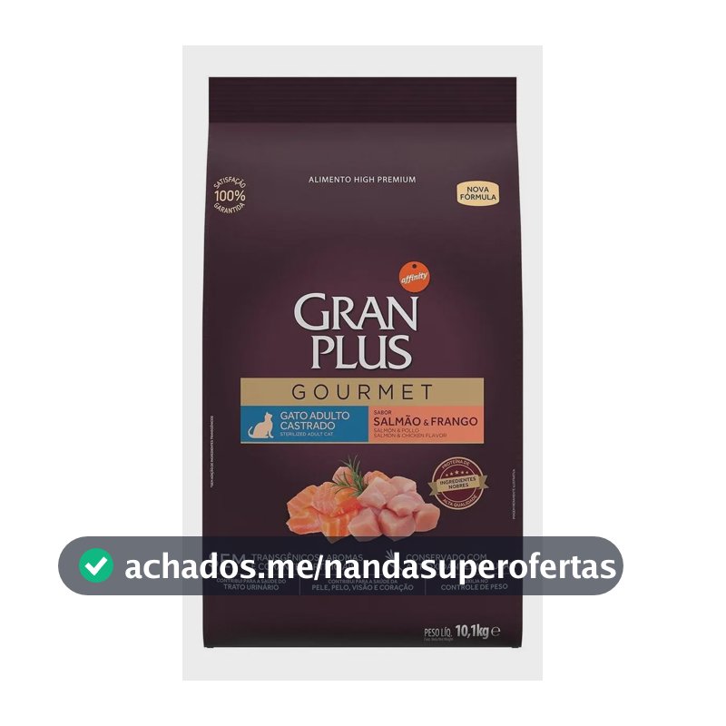 Alimento Gran Plus Gourmet para gato adulto Castrado sabor salmão e frango de 10.1 kg