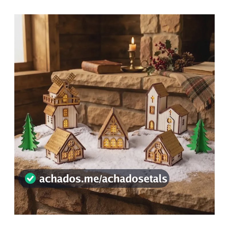 Vila Natalina  Decoração Casa Sala Quarto 7 Peças Madeira