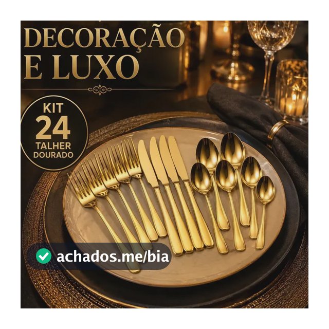Kit 24 Talheres Dourado Premium Inox Colher Garfo Faca Luxo Dourado Ouro