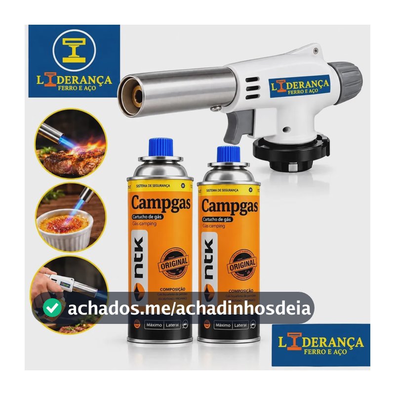 Maçarico Portátil Liderança com 2 Refis Para Gás Butano e Culinária