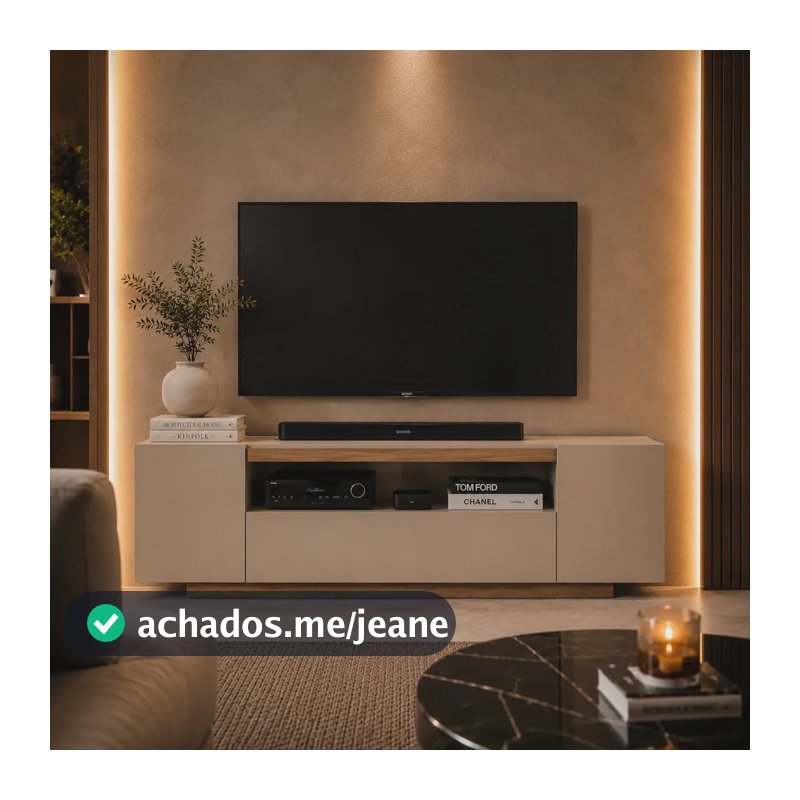 Buffet Aparador Rack Tv Até 50 Off White Amadeirado 120cm 2 Portas 1 Gaveta Nicho Moderno